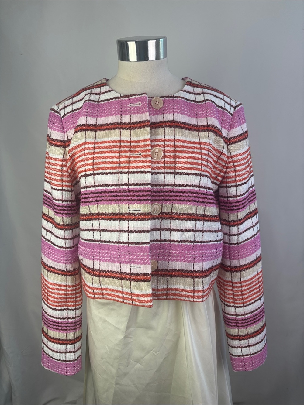 NWT ANN TAYLOR PINK STRIPED CROPPED JACKET - Picture 3 of 9